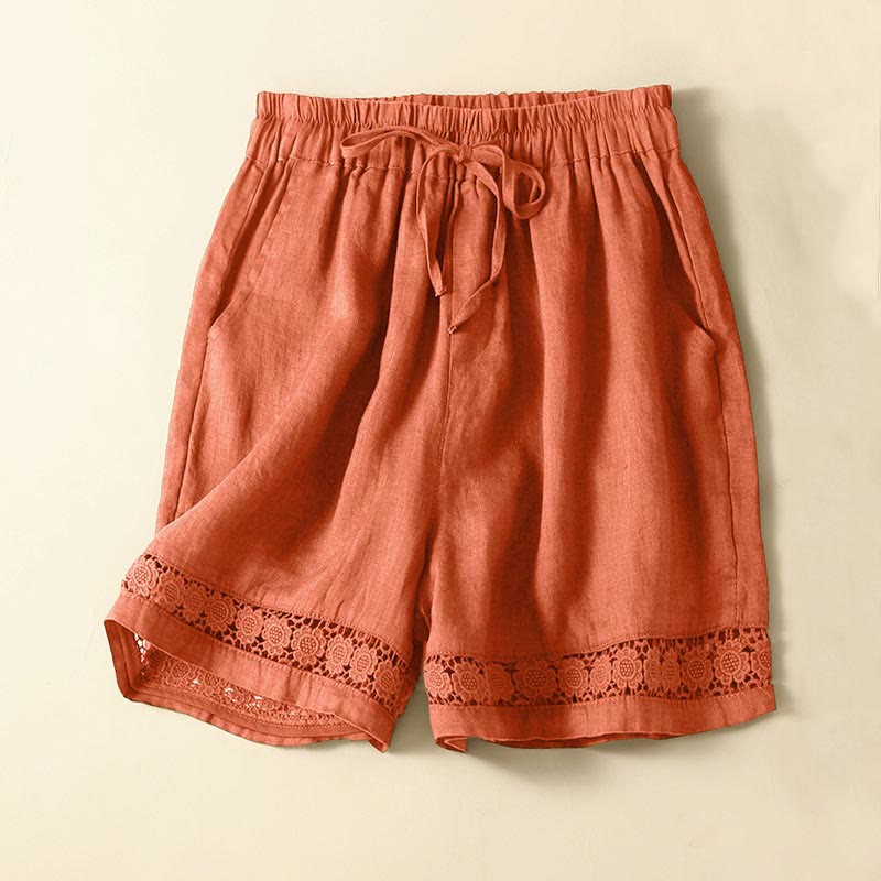 Buddha Stones Plain Color Bottom Hollow Lace Design Lace-up Cotton Women's Shorts With Pockets - DarkOrange - US12,UK/AU16,EU44 (3XL) - image 42