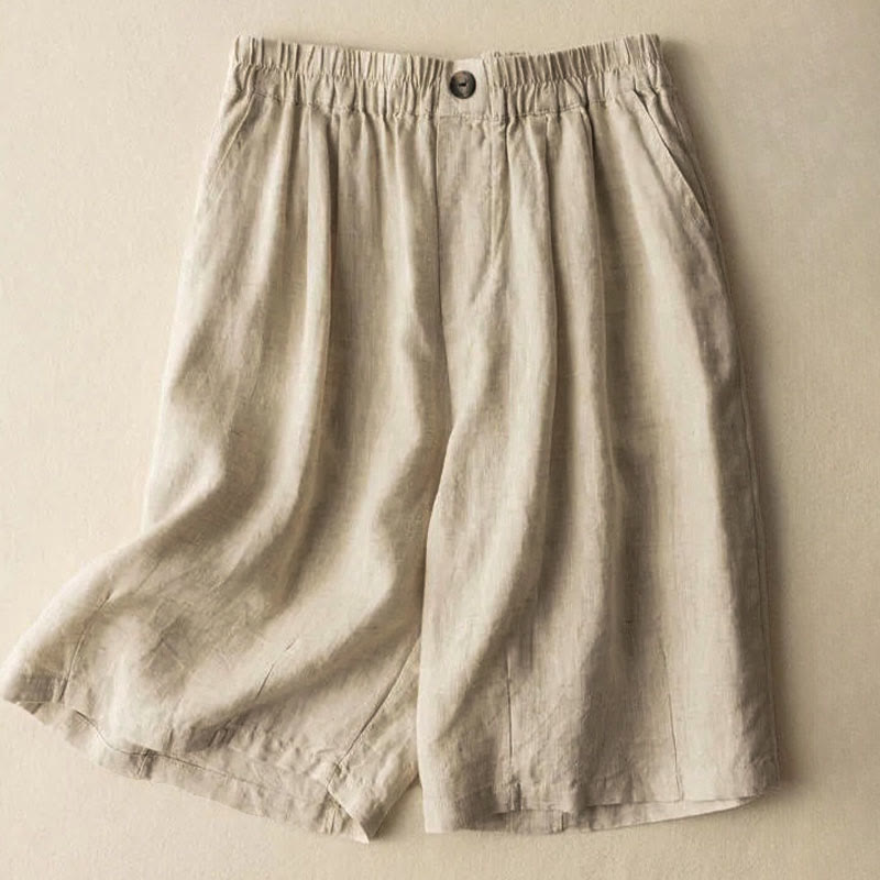 Buddha Stones Summer Casual Plain Zipper Button Cotton Linen Women's Shorts With Pockets - Beige - US12,UK/AU16,EU44 (3XL) - image 7