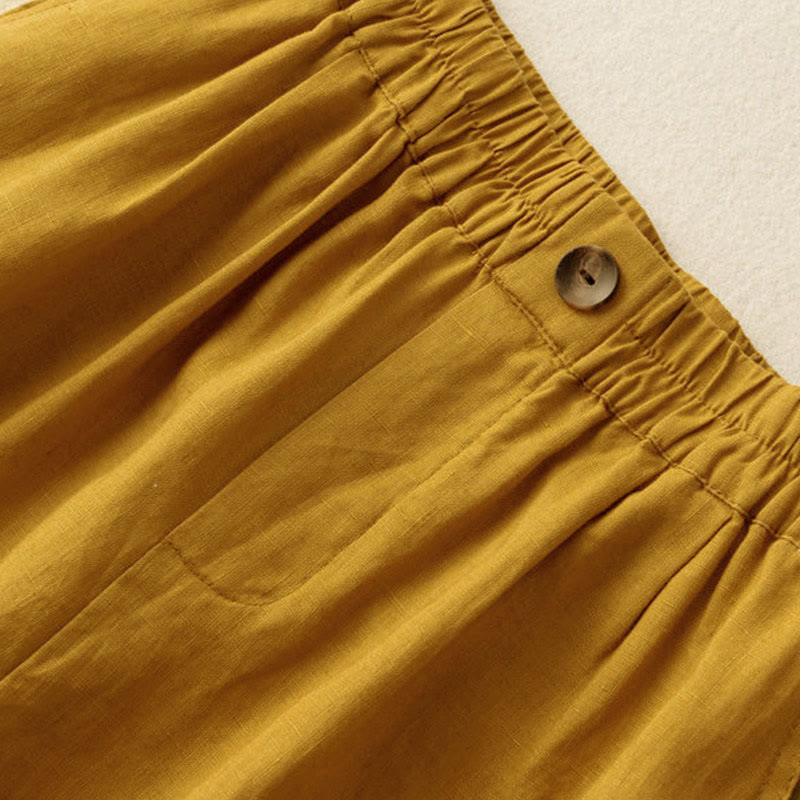 Buddha Stones Summer Casual Plain Zipper Button Cotton Linen Women's Shorts With Pockets - image 4
