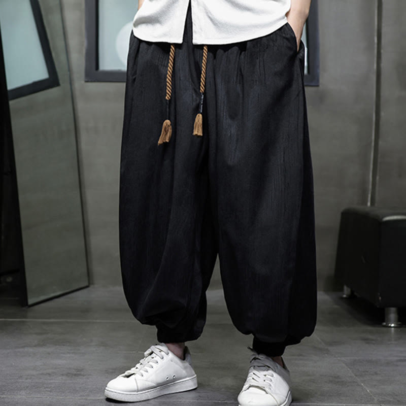 Buddha Stones Casual Daily Pure Color Drawstring Design Men's Harem Pants With Pockets - image 2