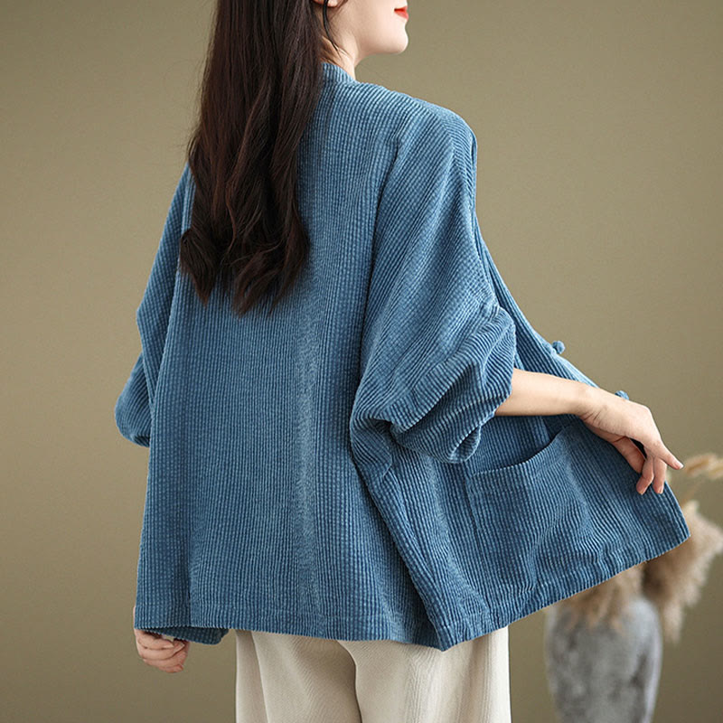 Buddha Stones Frog-button Stand Collar Women's Cotton Linen Corduroy Jacket - image 17