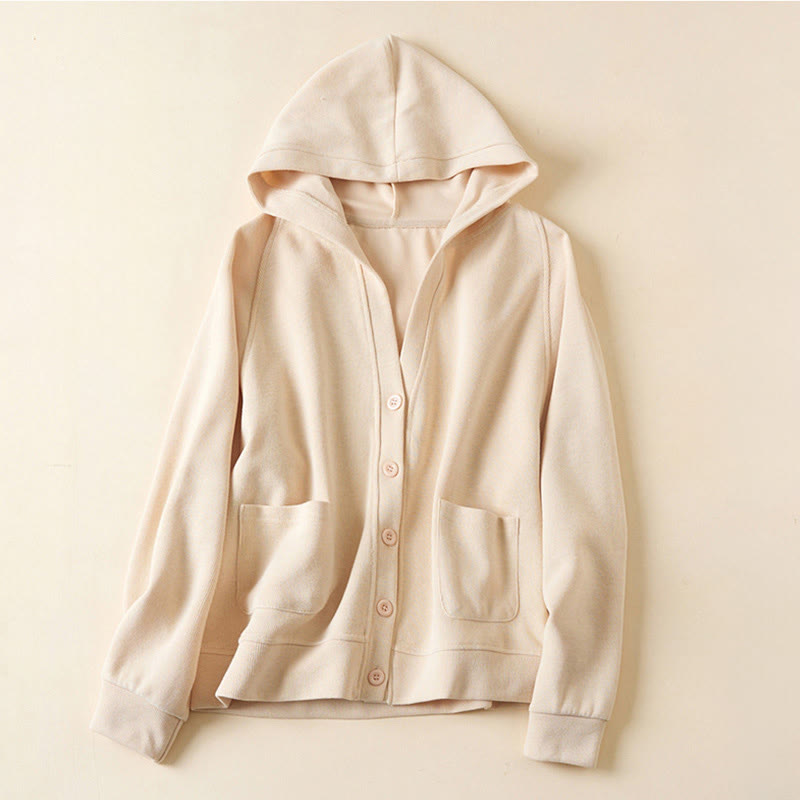 Buddha Stones Plain Buttons Women's Hooded Jacket With Pockets - PapayaWhip - US8-10,UK/AU12-14,EU40-42 (2XL) - image 7