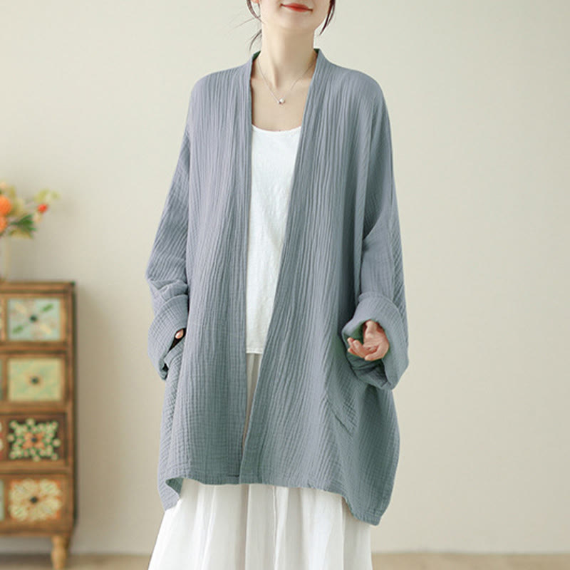 Buddha Stones Plain Long Sleeve Zen Meditation Cotton Linen Jacket With Pockets - LightSteelBlue - US12,UK/AU16,EU44 (XL) - image 15