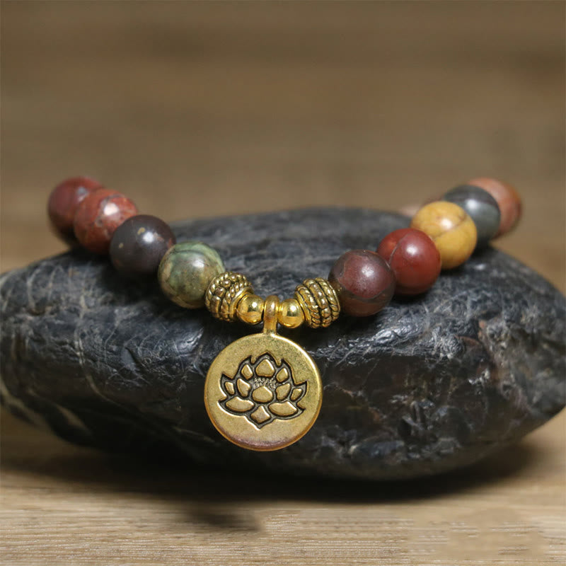 Buddha Stonesnatural Colorful Emperor Stone Lotus Pattern Anti-stress Bracelet - image 4