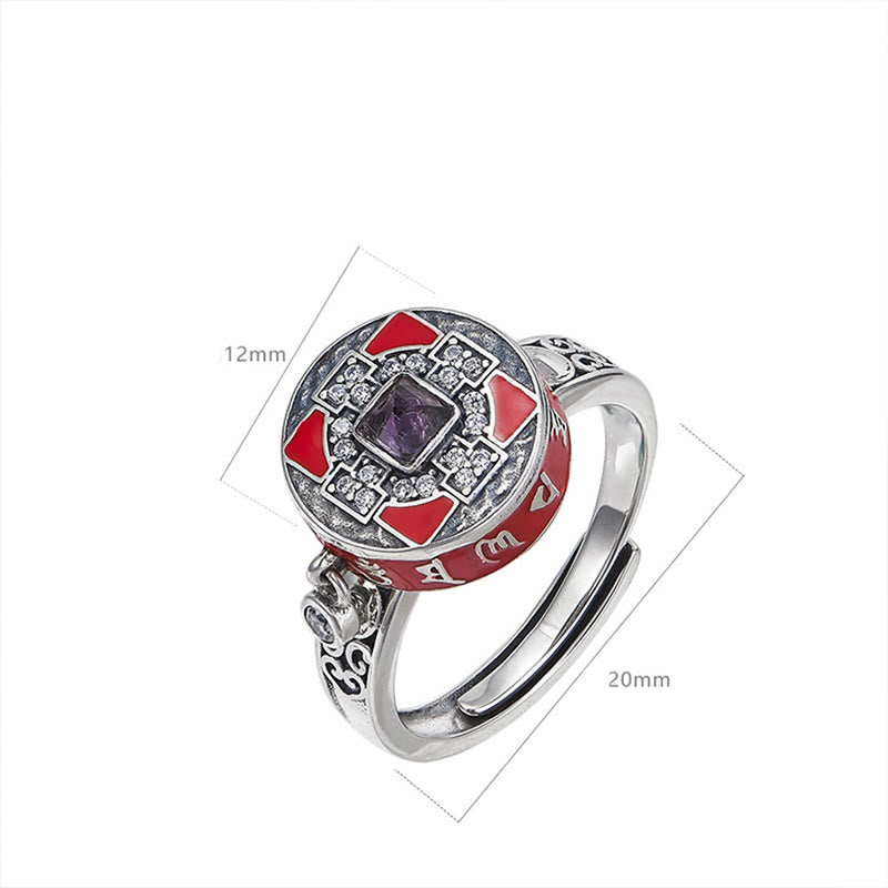 Buddha Stones Om Mani Padme Hum Copper Prayer Wheel Rotatable Wealth Ring - image 8
