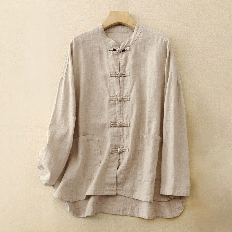 Buddha Stones Literary Artistic Chinese Knot Button Casual Cotton Linen Clothing - Linen - US8-10,UK/AU12-14,EU40-42 (2XL) - image 1