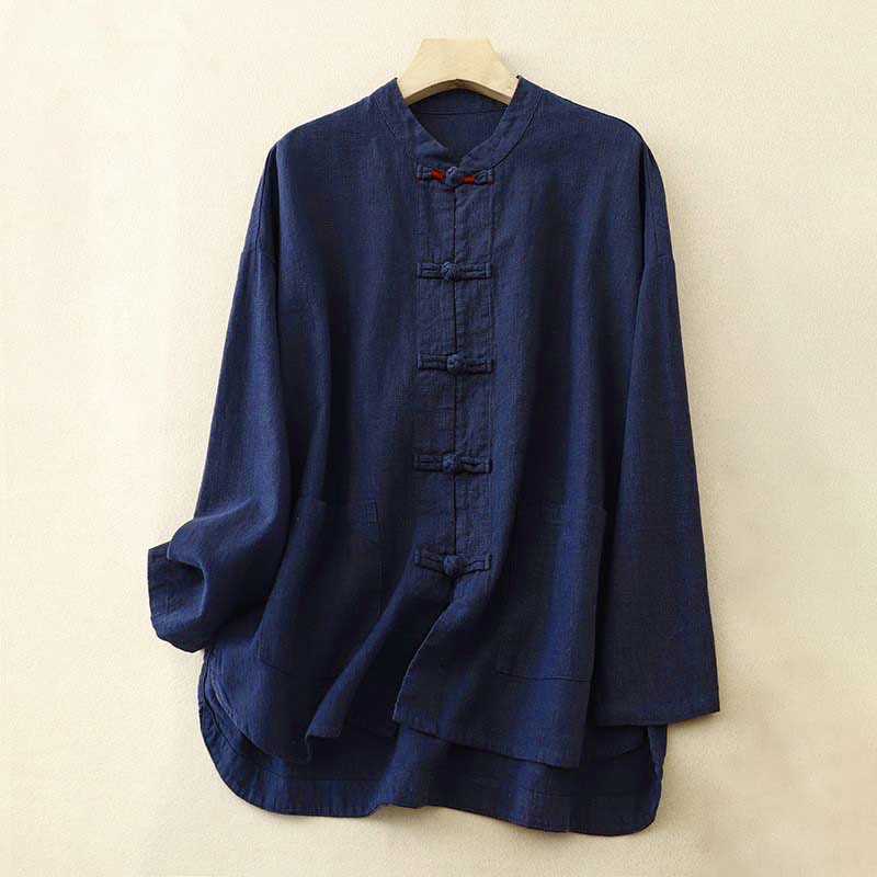 Buddha Stones Literary Artistic Chinese Knot Button Casual Cotton Linen Clothing - MidnightBlue - US8-10,UK/AU12-14,EU40-42 (2XL) - image 10