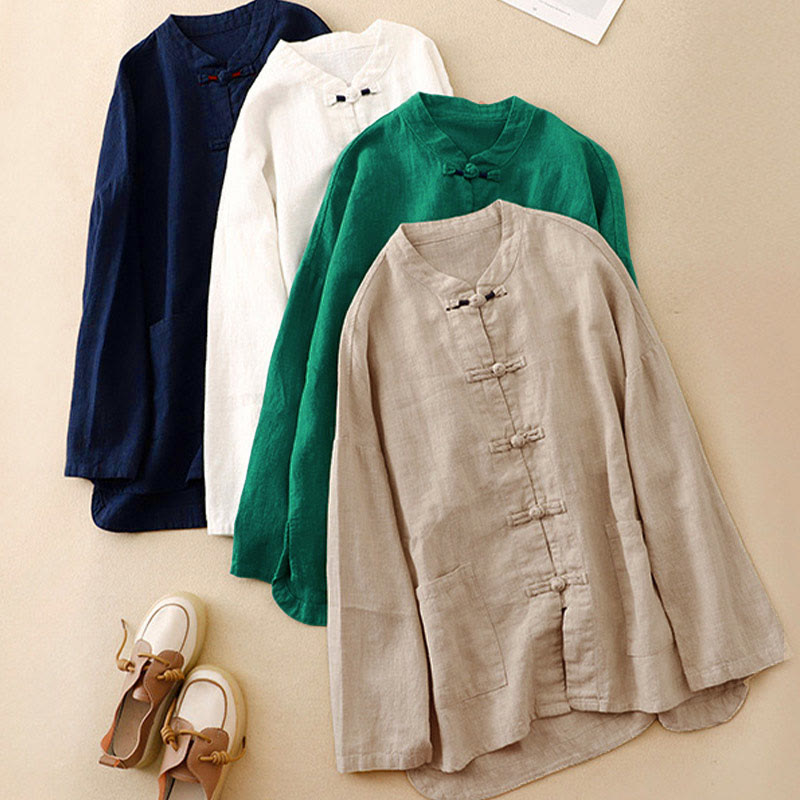 Buddha Stones Literary Artistic Chinese Knot Button Casual Cotton Linen Clothing - image 25