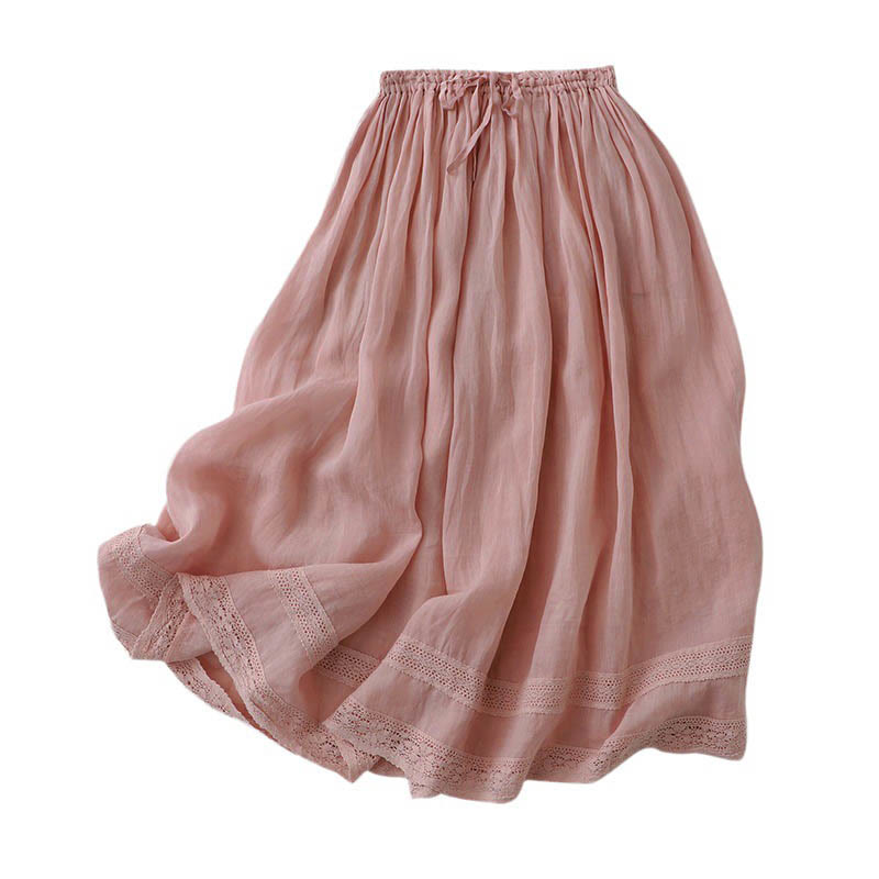 Buddha Stones Solid Lace Elastic Waist Cotton Women's Skirt - image 5