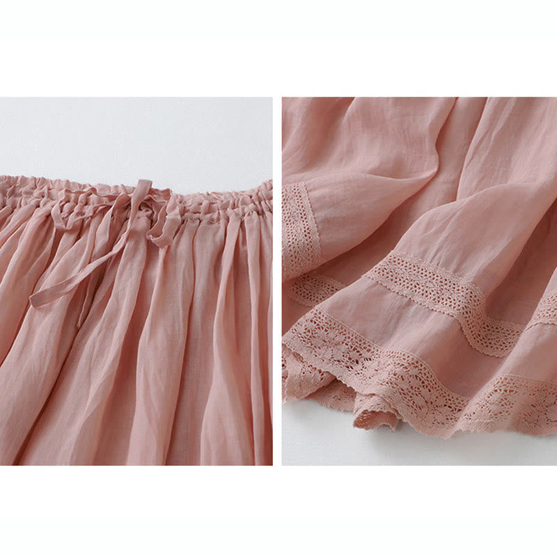 Buddha Stones Solid Lace Elastic Waist Cotton Women's Skirt - image 11