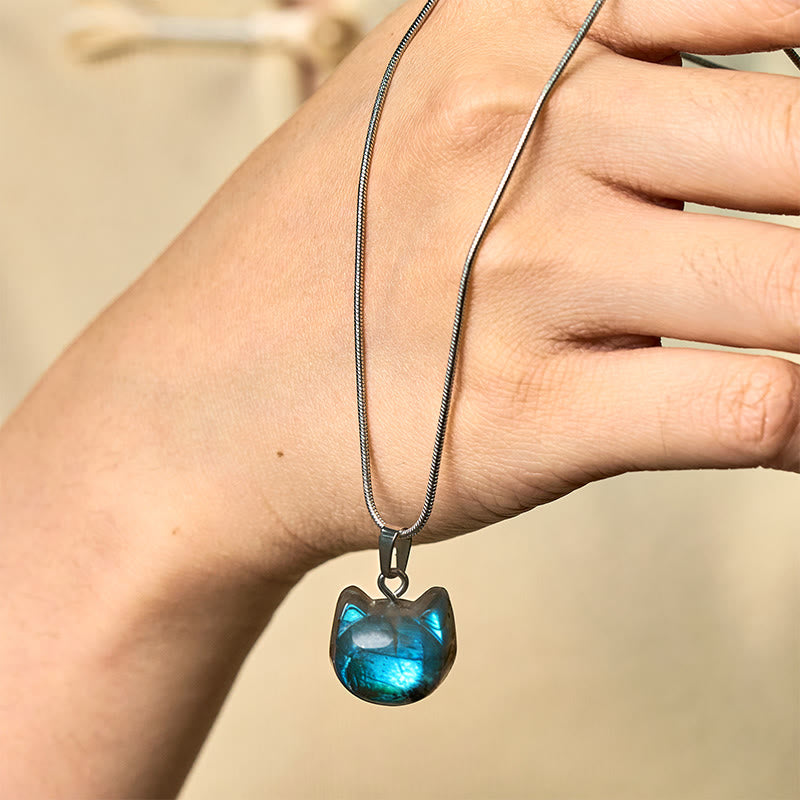 Buddha Stones Natural Cat Pattern Labradorite Healing Necklace Pendant - Labradorite(Healing♥Support) - image 1