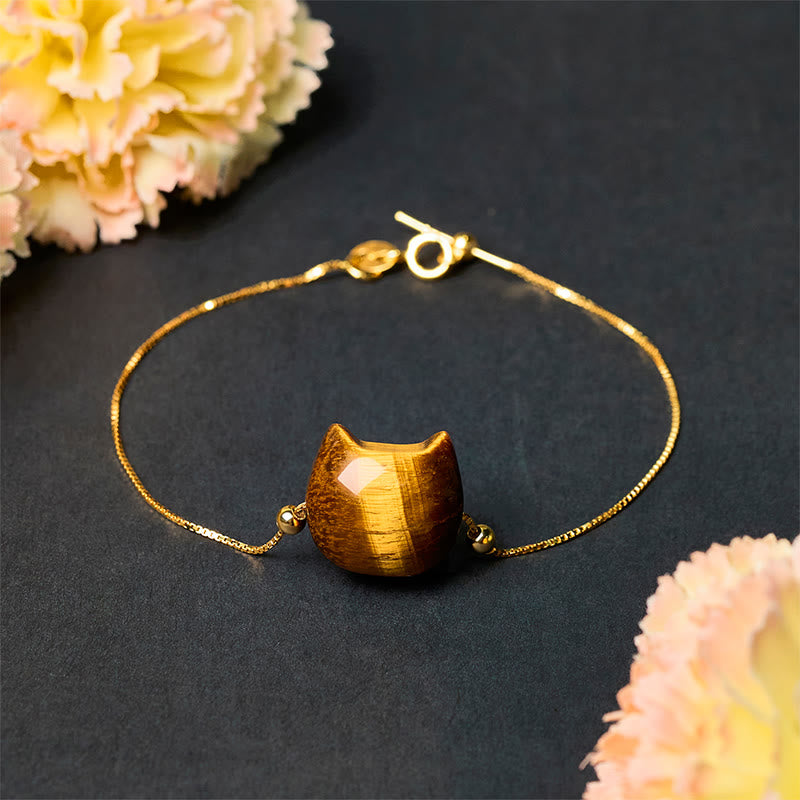 Buddha Stones 925 Sterling Silver Cat Tiger Eye Protection Bracelet - image 3