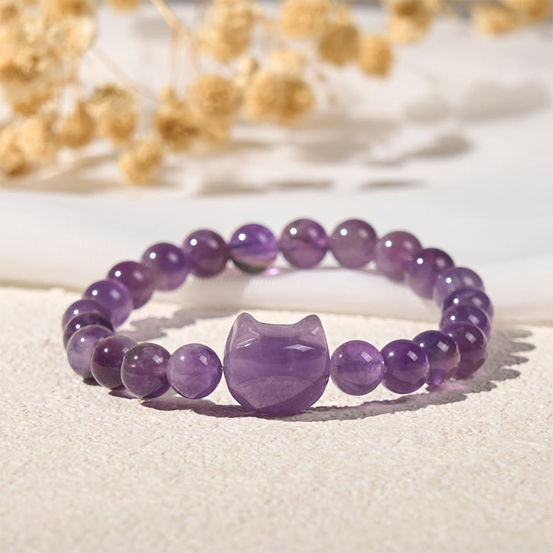 Buddha Stones "Wishing You Clarity and Calm" Cute Cat Amethyst Bracelet Includes Gift Message Card - image 3