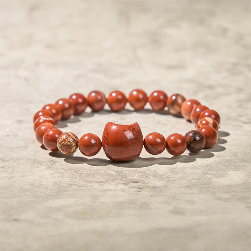 Buddha Stones Faceless Cat Head Design Red Turquoise Luck Bracelet - image 5