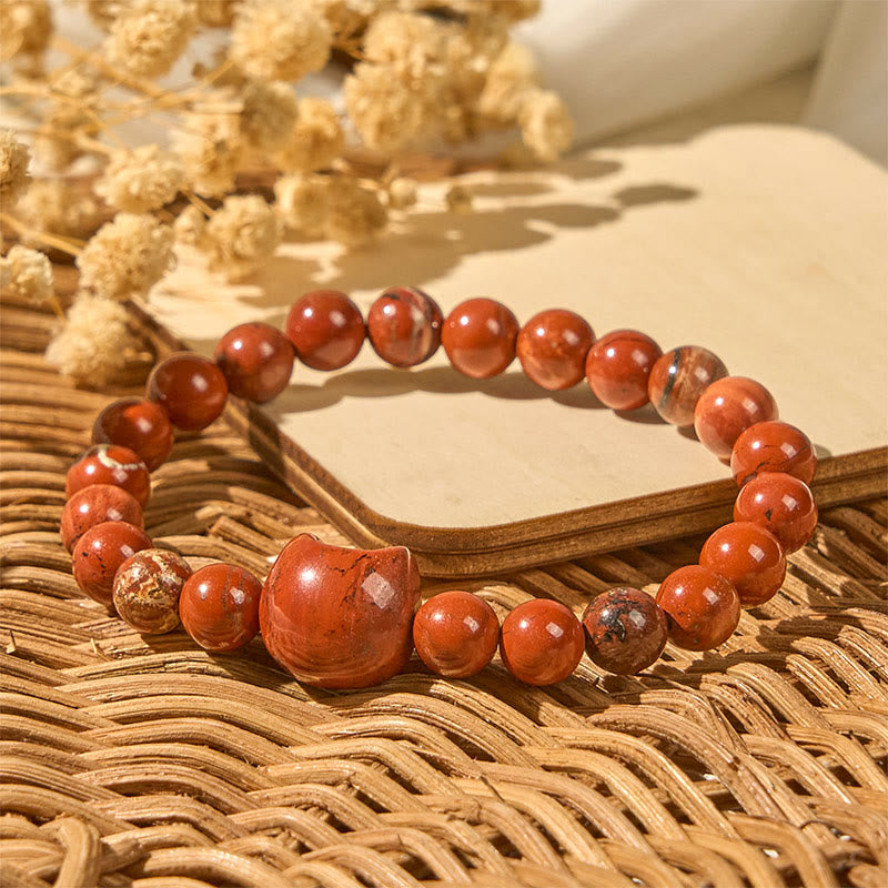 Buddha Stones Faceless Cat Head Design Red Turquoise Luck Bracelet - image 2