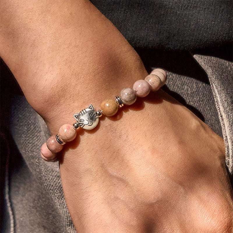 Buddha Stones 8mm Cat Design Zebra Jasper Protection Bracelet - image 5