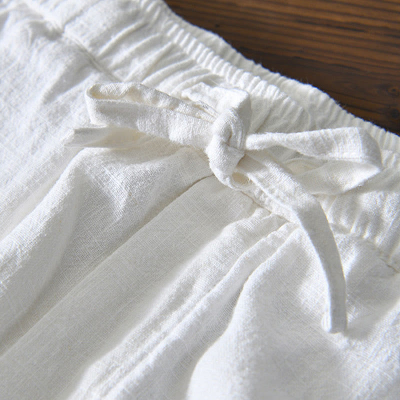 Buddha Stones Casual Solid Color Simple Design Drawstring Ramie Linen Men's Pants With Pockets - image 8