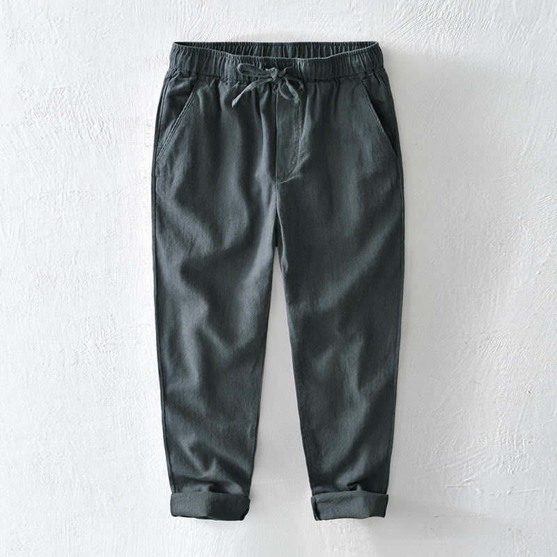 Buddha Stones Casual Solid Color Simple Design Drawstring Ramie Linen Men's Pants With Pockets - LightSlateGray - US/UK/AU44,EU54 (4XL) - image 11