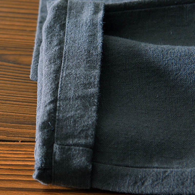 Buddha Stones Casual Solid Color Simple Design Drawstring Ramie Linen Men's Pants With Pockets - image 13