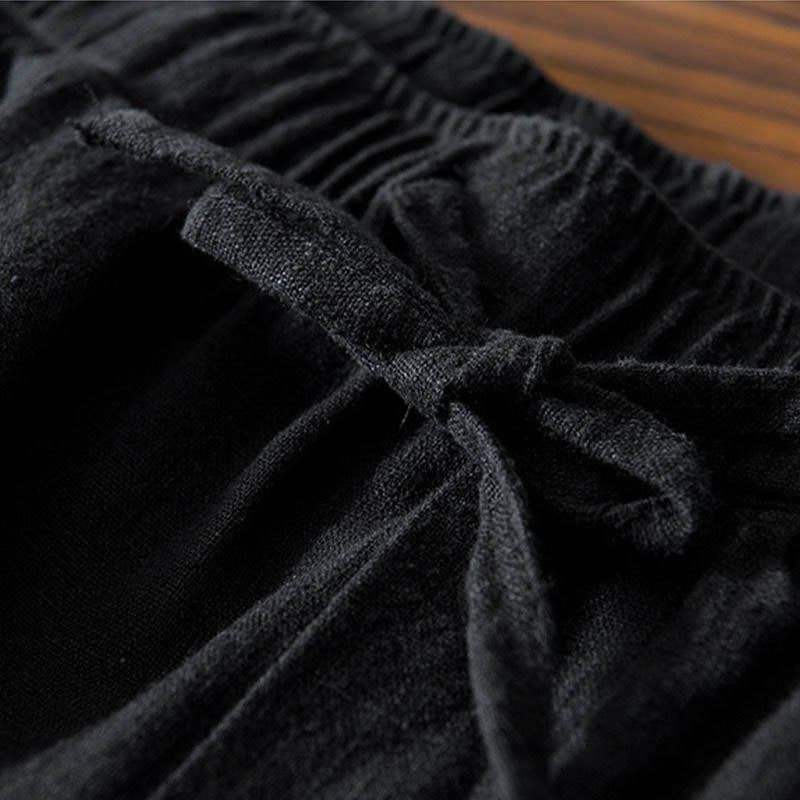 Buddha Stones Casual Solid Color Simple Design Drawstring Ramie Linen Men's Pants With Pockets - image 15