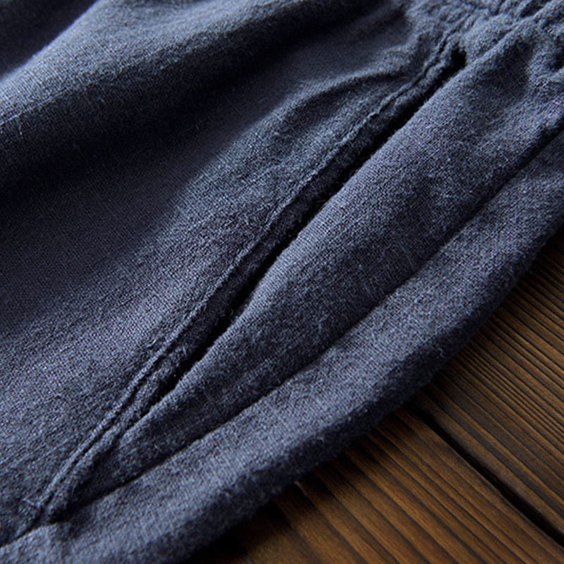 Buddha Stones Casual Solid Color Simple Design Drawstring Ramie Linen Men's Pants With Pockets - image 21