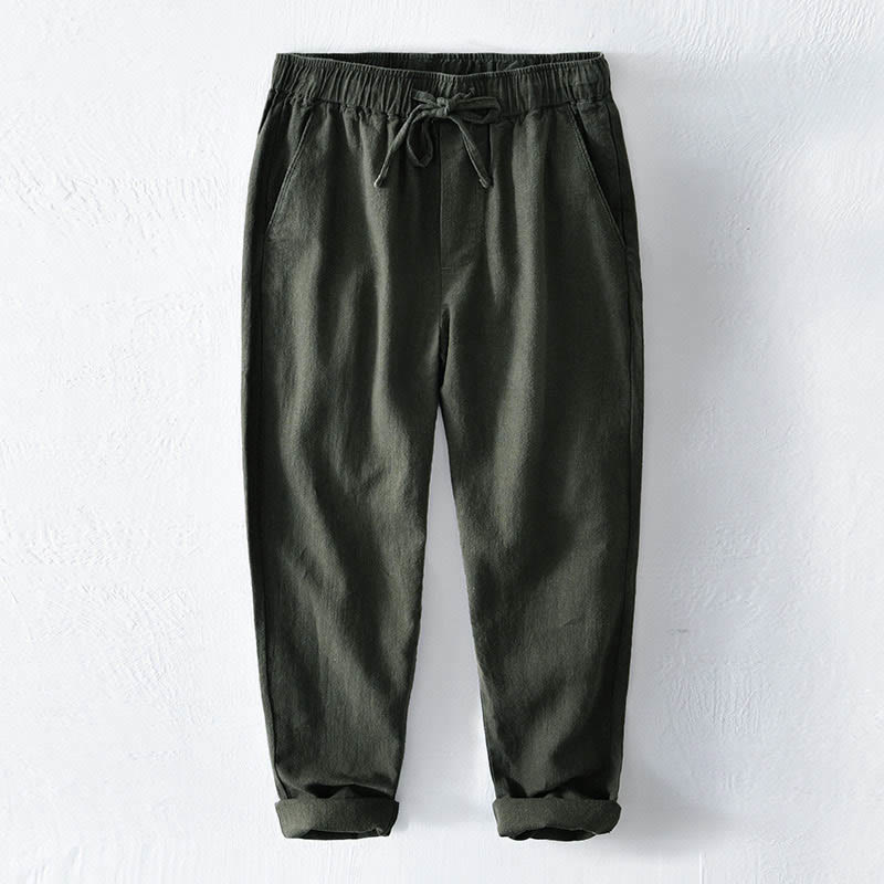 Buddha Stones Casual Solid Color Simple Design Drawstring Ramie Linen Men's Pants With Pockets - ForestGreen - US/UK/AU44,EU54 (4XL) - image 23