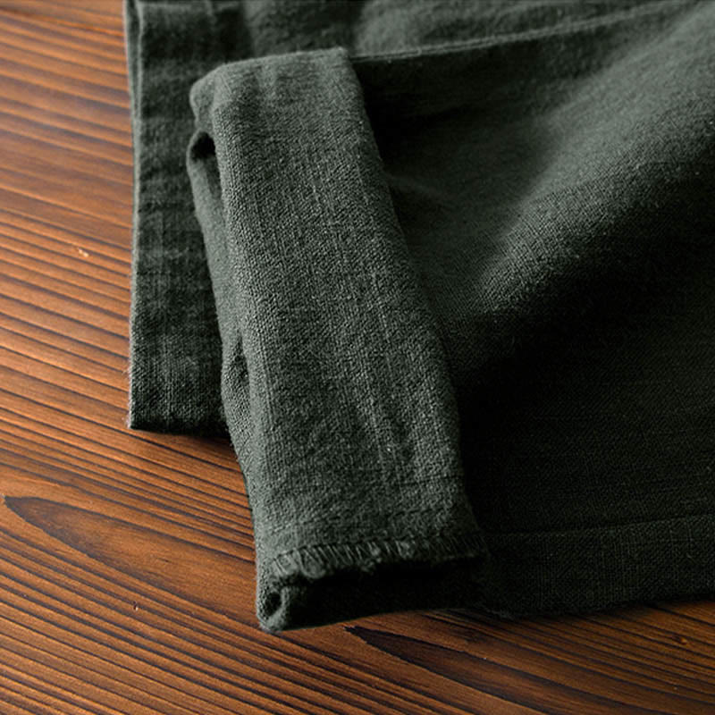 Buddha Stones Casual Solid Color Simple Design Drawstring Ramie Linen Men's Pants With Pockets - image 27