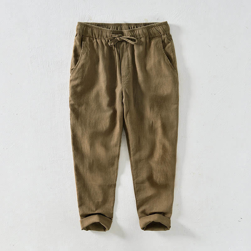 Buddha Stones Casual Solid Color Simple Design Drawstring Ramie Linen Men's Pants With Pockets - Goldenrod - US/UK/AU44,EU54 (4XL) - image 30