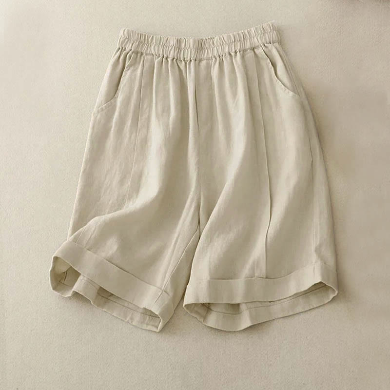Buddha Stones Casual Solid Color Women's Cotton Shorts With Pockets - Linen - US14,UK/AU18,EU46 (4XL) - image 7
