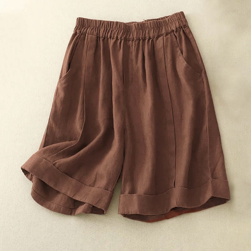 Buddha Stones Casual Solid Color Women's Cotton Shorts With Pockets - SaddleBrown - US14,UK/AU18,EU46 (4XL) - image 14