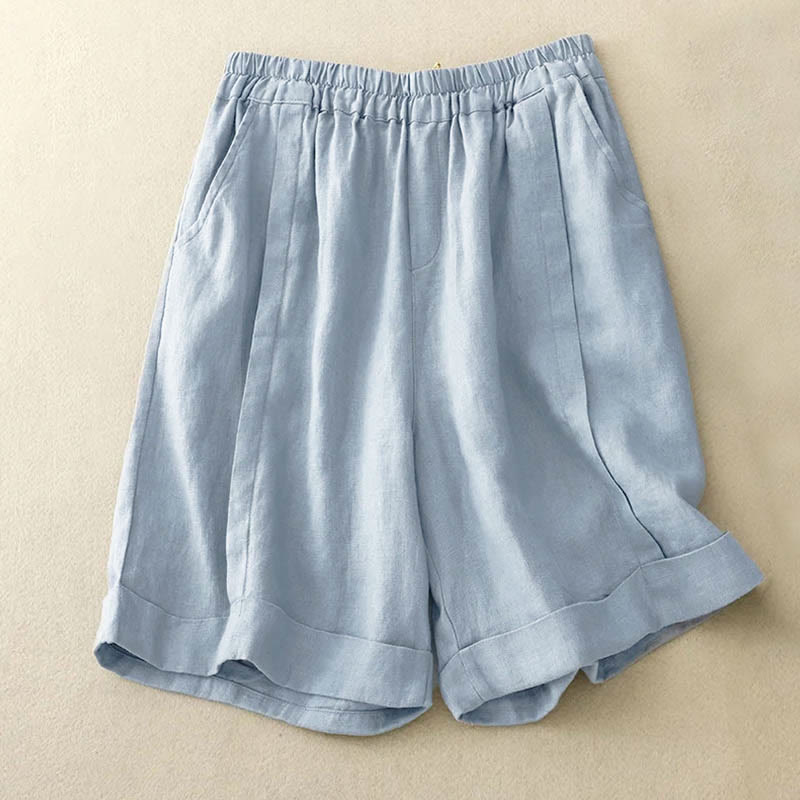 Buddha Stones Casual Solid Color Women's Cotton Shorts With Pockets - PowderBlue - US14,UK/AU18,EU46 (4XL) - image 20