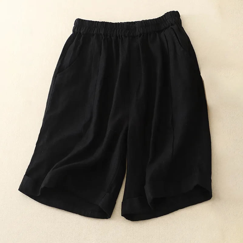 Buddha Stones Casual Solid Color Women's Cotton Shorts With Pockets - Black - US14,UK/AU18,EU46 (4XL) - image 26