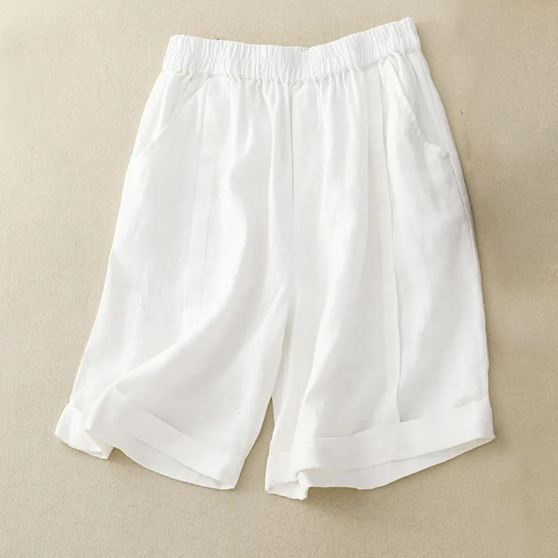 Buddha Stones Casual Solid Color Women's Cotton Shorts With Pockets - White - US14,UK/AU18,EU46 (4XL) - image 31