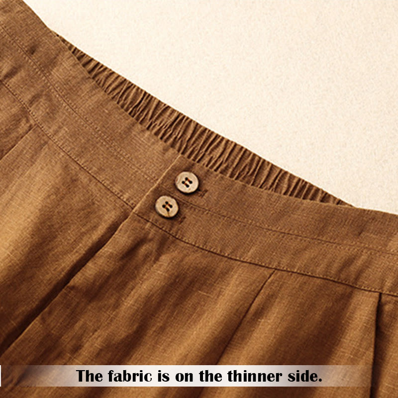 Buddha Stones Summer Casual Simple Zipper Design Linen Women's Wide Leg Pants With Pockets - image 32