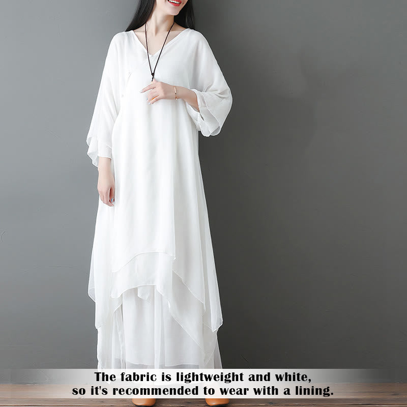 Buddha Stones V-Neck Midi Tunic Dress Wide Leg Pants Meditation Zen Practice Dance Clothing - image 4