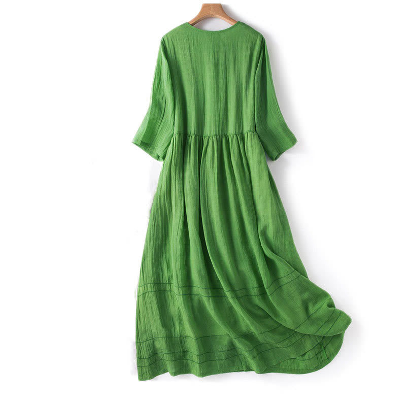 Buddha Stones Summer V-Neck Design Half Sleeve Cotton Midi Dress - image 13