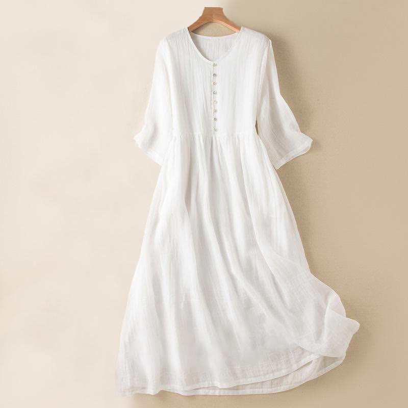 Buddha Stones Summer V-Neck Design Half Sleeve Cotton Midi Dress - White - US8-10,UK/AU12-14,EU40-42 (2XL) - image 17