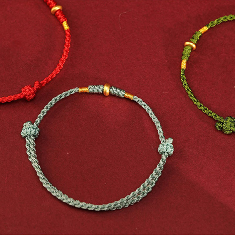 Buddha Stones 999 Gold Small Lucky Beads String Protection Luck Braided Bracelet Anklet - image 15