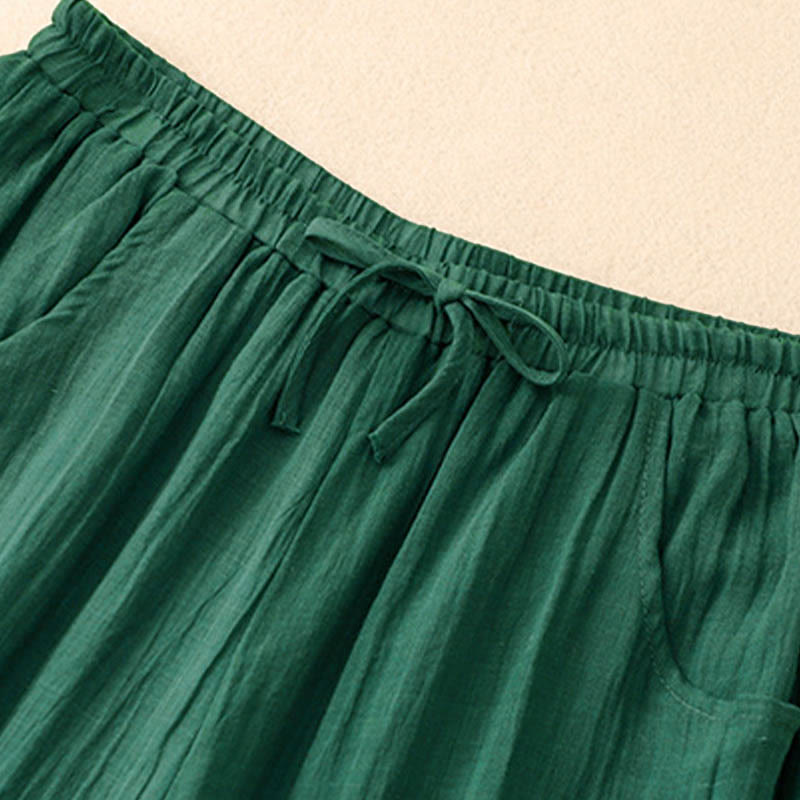 Buddha Stones Spring Pure Color Drawstring Double Layer Cotton Women's Wide Leg Pants With Pockets - image 12