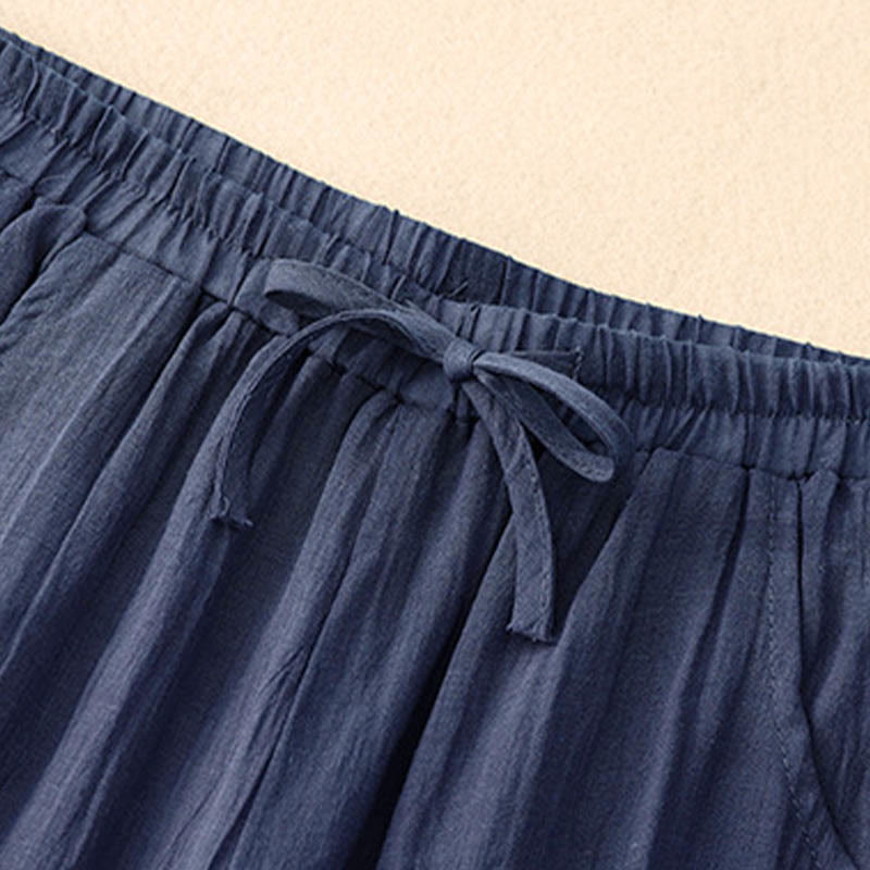 Buddha Stones Spring Pure Color Drawstring Double Layer Cotton Women's Wide Leg Pants With Pockets - image 14