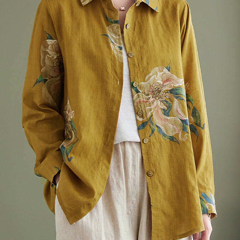 Buddha Stones Literary Artistic Flower Print Cotton Clothing - image 4