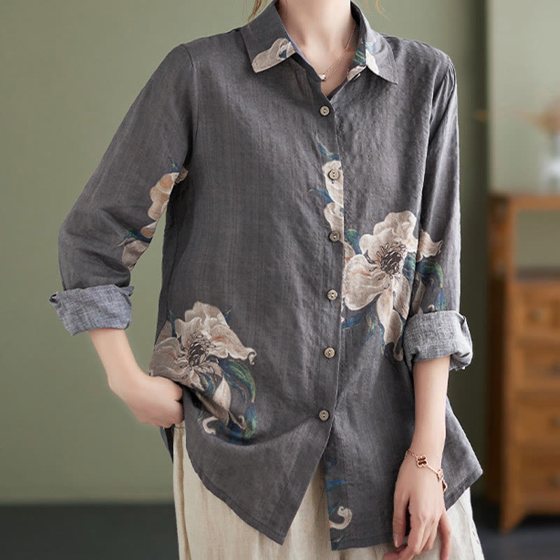 Buddha Stones Literary Artistic Flower Print Cotton Clothing - image 28