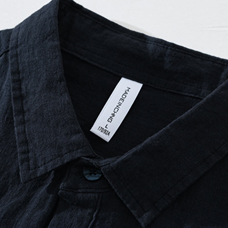 Buddha Stones Solid Color Loose Long Sleeve Half Button Shirt Linen Men Clothing - image 12