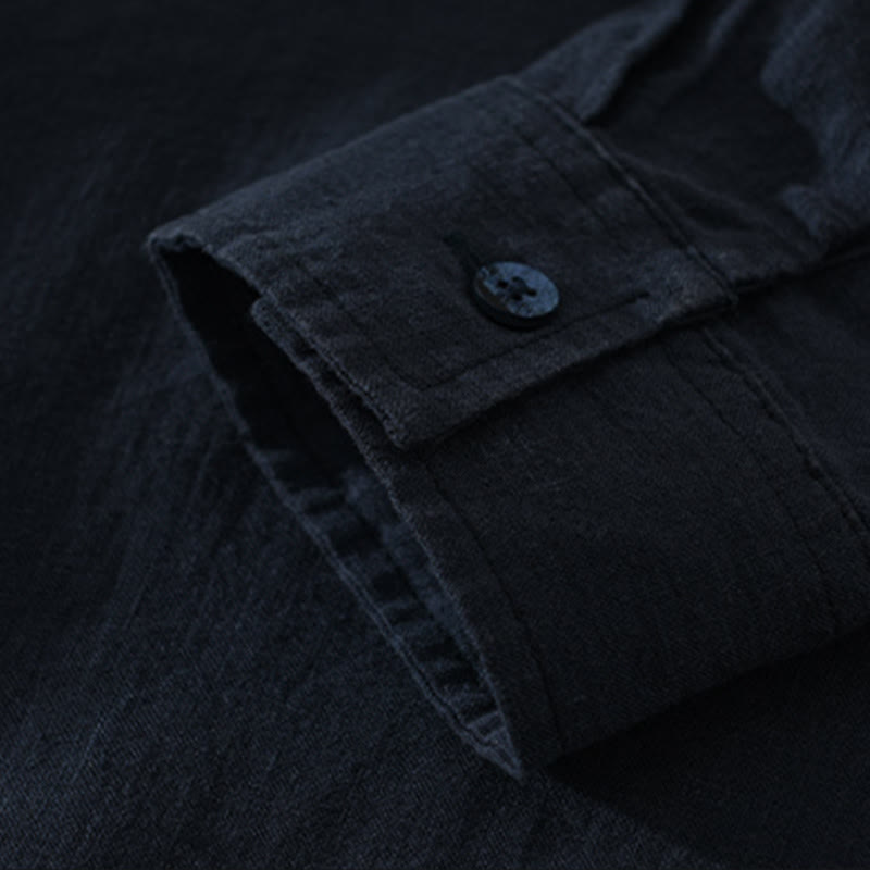 Buddha Stones Solid Color Loose Long Sleeve Half Button Shirt Linen Men Clothing - image 10