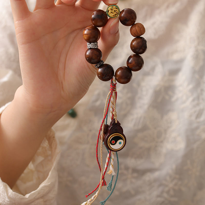 Buddha Stones Tibet Lightning Struck Jujube Wood Yin Yang Luck Bracelet - image 4