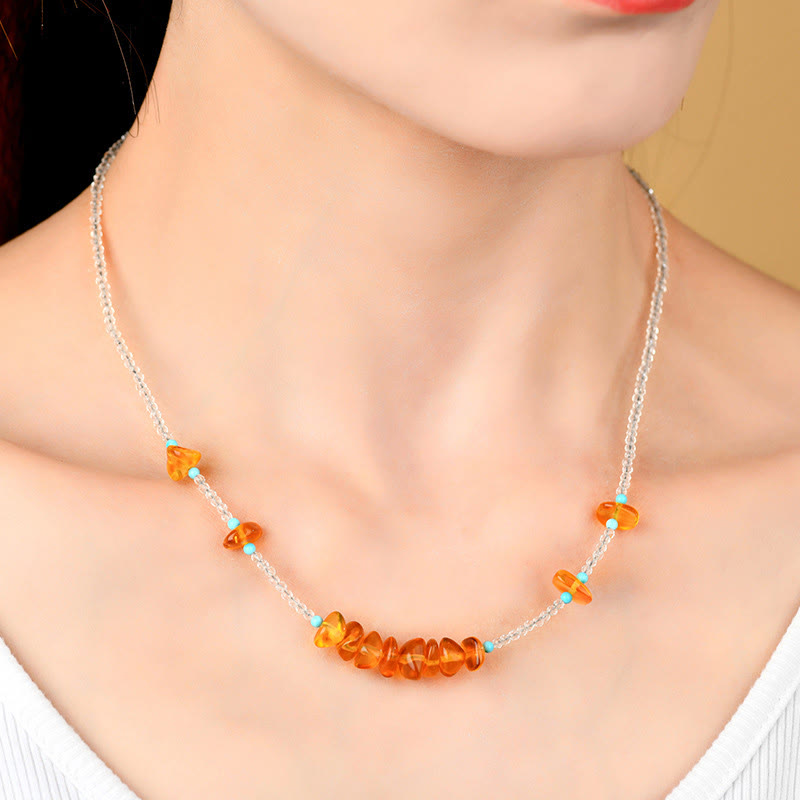 Buddha Stones White Crystal Bead Irregular Amber Clarity Necklace Pendant - image 5