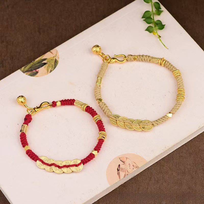 Buddha Stones Handmade Five Emperor Coins Wealth String Braided Bracelet - image 7