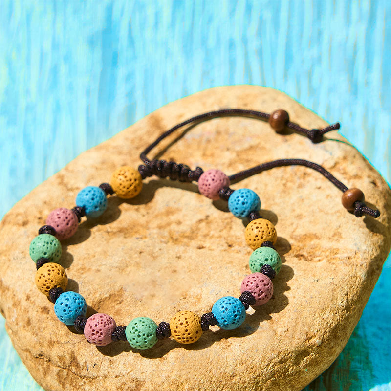 Buddha Stones Colorful Lava Rock Support Bracelet - Yellow+Blue+Pink+Green Beads(Wrist Circumference: 15-22cm) - image 7