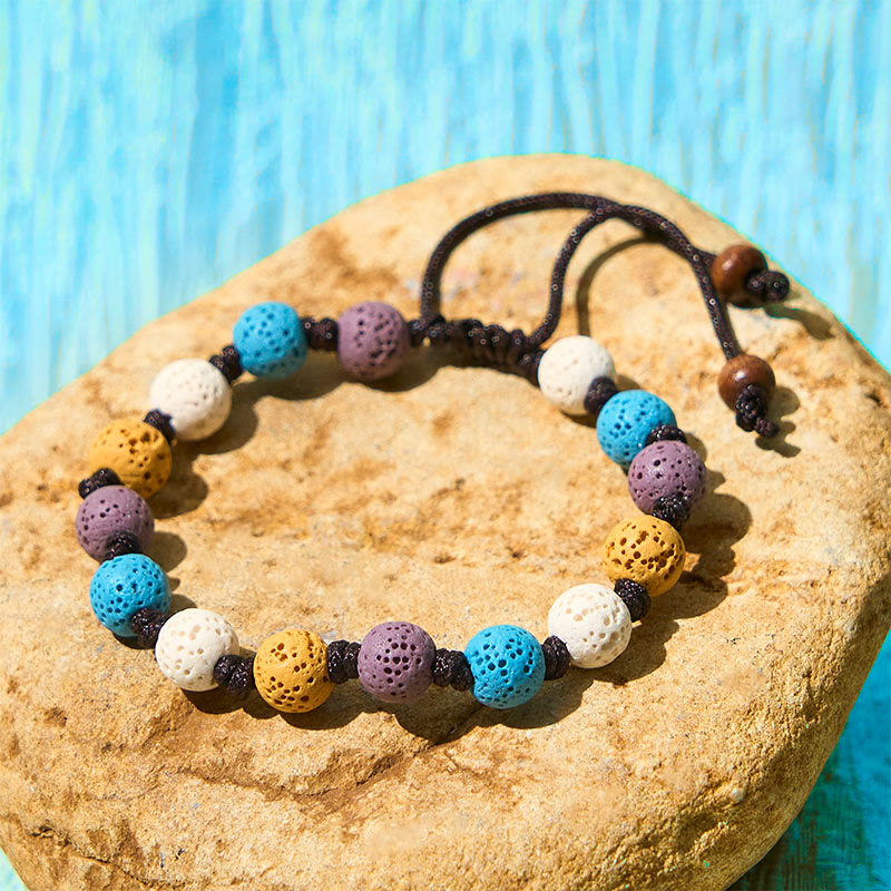 Buddha Stones Colorful Lava Rock Support Bracelet - White+Blue+Purple+Yellow Beads(Wrist Circumference: 15-22cm) - image 15