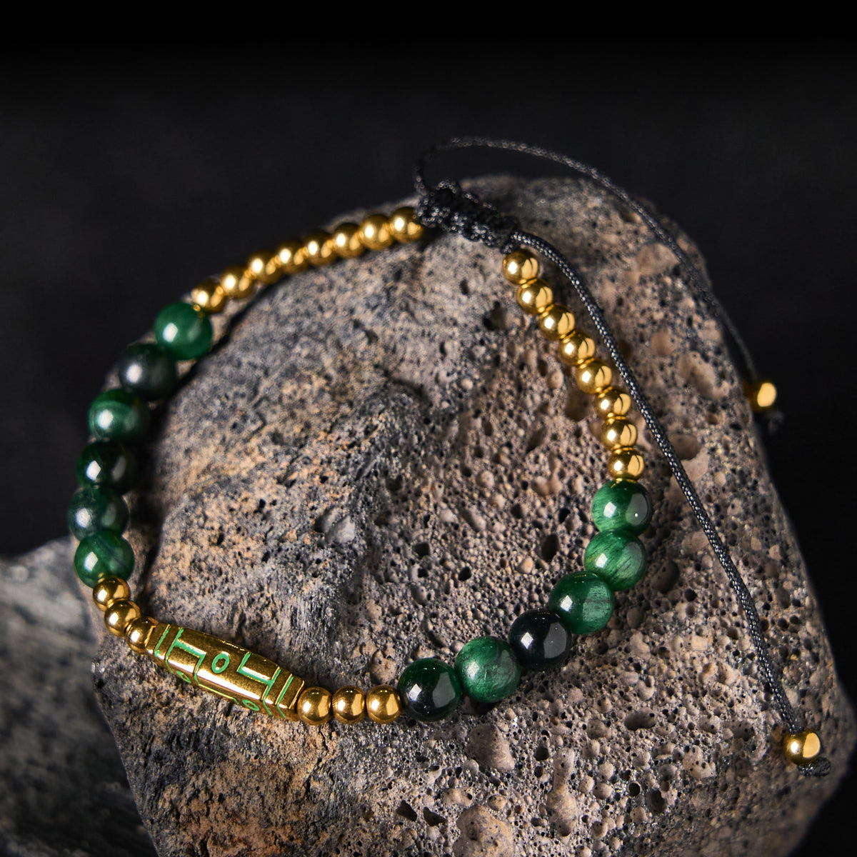 Buddha Stones Cute Bone Pattern Tiger Eye Courage Beads Bracelet - Green Tiger Eye & Titanium Steel(Wrist Circumference: 15-21cm) - image 10
